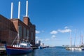 Colorful old fishing boats in the Nordhavn Harbor and industrial area of Copenhagen Royalty Free Stock Photo