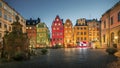 Colorful old house facades on Stortorget square in the old town Gamla Stan in Stockholm in Sweden during night Royalty Free Stock Photo