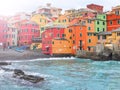 colorful old houses near blue sea in Genova ,district Boccadasse