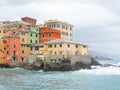 colorful old houses near blue sea in Genova ,district Boccadasse