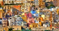 The colorful old houses with windows in city of Sciacca overlooking its harbour. Province of Agrigento, Sicily.