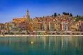 Colorful old town facades above Mediterranean Sea in Menton, South of France Royalty Free Stock Photo