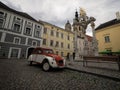 Colorful old historic buildings facade classic vintage antique car automobile in Krems an der Donau river Lower Austria