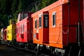 Colorful old train wagons in rural Washington state