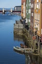 Colorful old warehouses by river Nidelv Trondheim Royalty Free Stock Photo