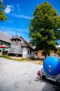 Colorful old wooden houses in Vlkolinec. Unesco heritage. Mountain village with a folk architecture. Vlkolinec, ruzomberok, liptov