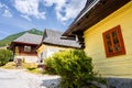 Colorful old wooden houses in Vlkolinec. Unesco heritage. Mountain village with a folk architecture. Vlkolinec, ruzomberok, liptov