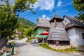 Colorful old wooden houses in Vlkolinec. Unesco heritage. Mountain village with a folk architecture. Vlkolinec, ruzomberok, liptov