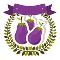 Colorful olive crown and label with eggplant with shadow