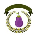 Colorful olive crown and label with eggplant