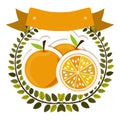 Colorful olive crown and label with oranges with shadow