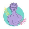 Colorful one line illustration of antique statue of David