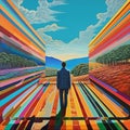 Colorful Path: A Captivating Op Art Illusion Painting