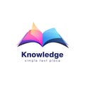 Colorful open book with softcover isolated logo. Symbol of knowledge and education vector illustration