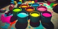 Colorful open paint pots