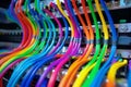 Colorful optic fiber electrical cables wires neon waves lines abstract 3d ai design background pattern glow colored