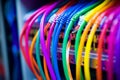 Colorful optic fiber electrical cables wires neon waves lines abstract 3d ai design background pattern glow colored