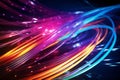 Colorful optic fiber electrical cables wires neon waves lines abstract 3d ai design background pattern glow colored