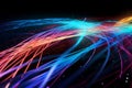 Colorful optic fiber electrical cables wires neon waves lines abstract 3d ai design background pattern glow colored