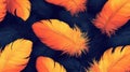 Colorful orange feathers on a dark background creating a vibrant abstract pattern design Royalty Free Stock Photo