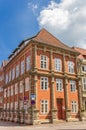 Colorful orange house in the historic center of Luneburg