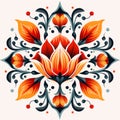 Colorful Orange Lotus Flower In Polish Folklore Motifs