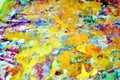 Colorful orange yellow purple paint splashes, colorful vivid waxy colors, contrasts creative background