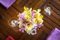 Colorful orchid decor on India wedding dinner Royalty Free Stock Photo