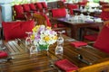 Colorful orchid decor on India wedding dinner Royalty Free Stock Photo