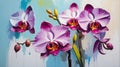 colorful orchid flower close-up pastel oil pallet knife paint painting on canvas Generative A