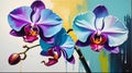 colorful orchid flower close-up pastel oil pallet knife paint painting on canvas Generative A