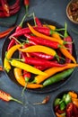 Colorful, Organic Chili Peppers In The Bowl