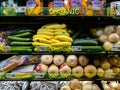 Colorful organic vegetables on shelf in a market.