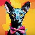 Colorful Oriental Shorthair With Bowtie: Andy Warhol Style Painting