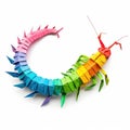 Colorful Origami centipede, Unique Paper Polygon Artwork, Ideal Pet Concept, Ai Generated