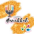 Colorful Origami Happy Hanukkah Greeting card on gold glitter background Royalty Free Stock Photo