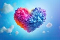 Colorful origami heart on blue sky background. 3d rendering, Colorful heart in the form of a cloud on a colorful background, AI Royalty Free Stock Photo