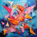 Colorful Origami Inspired Abstract Painting With Gouache And Leadlight Techniques