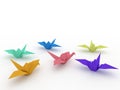 COLORFUL ORIGAMI PAPER CRANE JAPANESE BIRDS 3D ILLUSTRATION Royalty Free Stock Photo