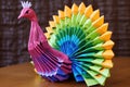 colorful origami peacock with fanned tail