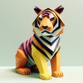 Colorful Origami Tiger: A Playful And Minimalist Art Piece