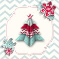 Colorful origami tree with snowflakes, abstract