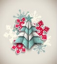 Colorful origami tree with snowflakes, abstract
