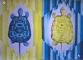 Colorful original tempera painting - turtles. T-shirt, fashion print, poster, etc.