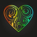 Colorful Ornamented Heart on Dark Grey Background