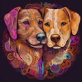 colorful ornate portrait of dogs generative AI