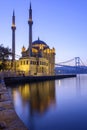 Colorful Ortakoy mosque and Bosphorus Bridge reflection on the sea Royalty Free Stock Photo