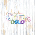 Colorful Oslo drawing on wooden background