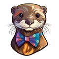 Colorful Otter With Bow Tie: Algorithmic Art Sticker Design