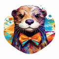 Colorful Otter In A Bow Tie: A Vibrant Sticker Of Algorithmic Art